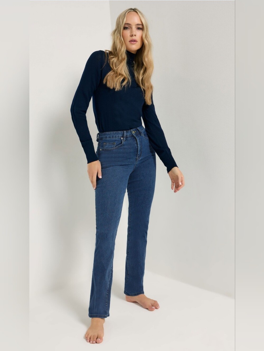 Long Tall Sally Straight Leg Stretch Jeans Dark Wash 5 Pocket Women's Size 14
